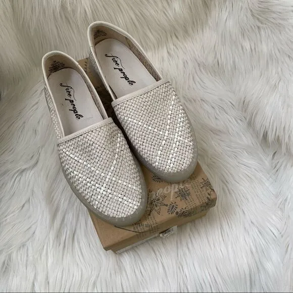 NEW Free People Santorini white woven leather slip on sneakers 8