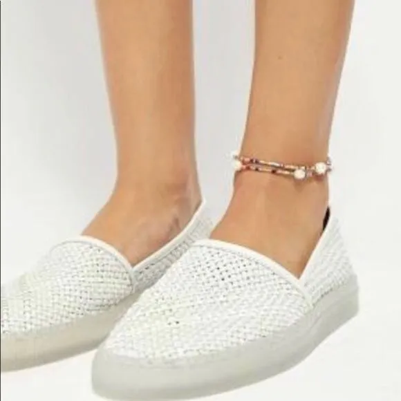 NEW Free People Santorini white woven leather slip on sneakers 8