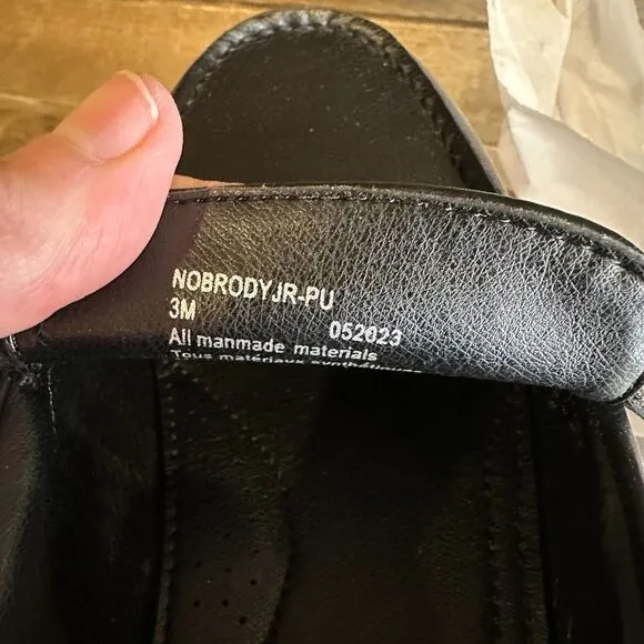 NIB Big‎ Kids Nordstrom Black Faux Leather Casual Comfort Penny Loafers Size 3 Y