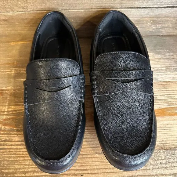 NIB Big‎ Kids Nordstrom Black Faux Leather Casual Comfort Penny Loafers Size 3 Y
