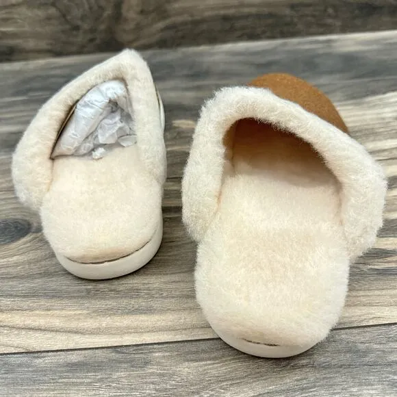 NIB Born Zoe Wool Shearling 8M Slip On Clogs Slides Cognac