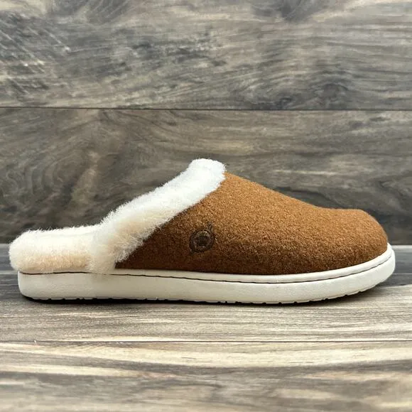 NIB Born Zoe Wool Shearling 8M Slip On Clogs Slides Cognac