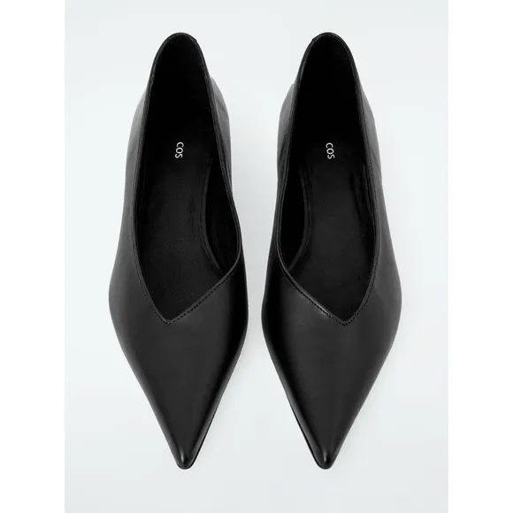 NIB COS Black Pointed Toe Kitten Heel Pumps Flats Leather Size 7