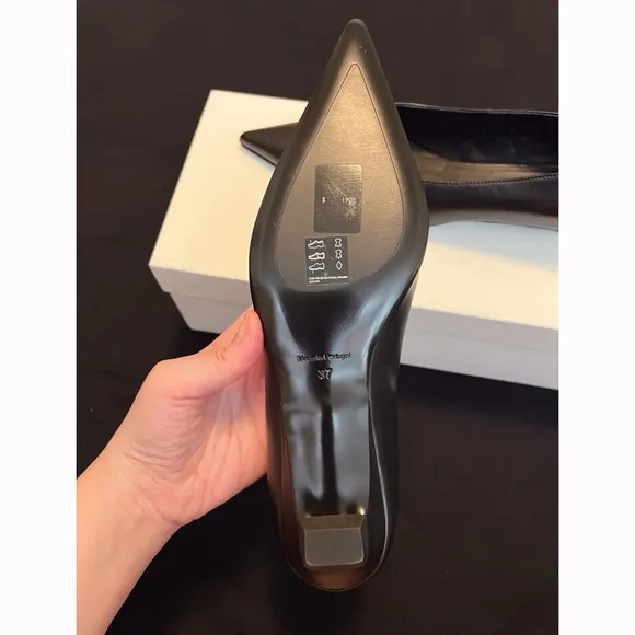 NIB COS Black Pointed Toe Kitten Heel Pumps Flats Leather Size 7