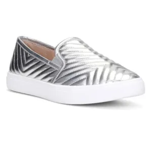 NIB Donald Pliner Pammy Women's Metallic Silver Quilted Slip-on Sneaker
