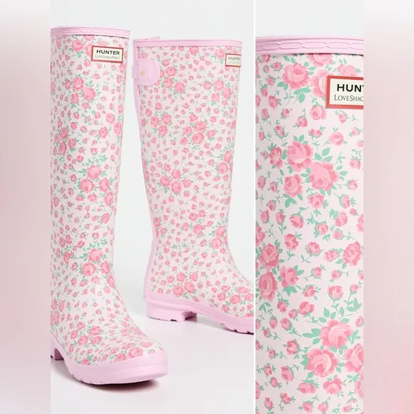 NIB Hunter Boots 🌸💗🌷x LoveShackFancy Original Tall Back Adjustable Boots