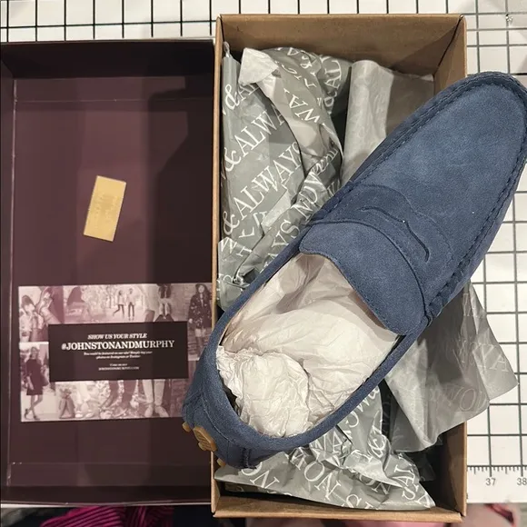 NIB Johnston &amp; Murphy Blue Slip-On Loafers Athens Denim Suede