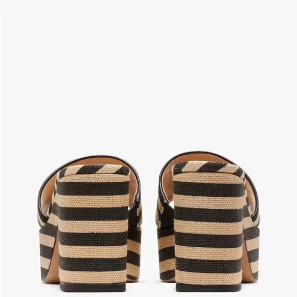 NIB Kate Spade Ibiza Raffia Black/Beach Sand Slides Sz. 9B