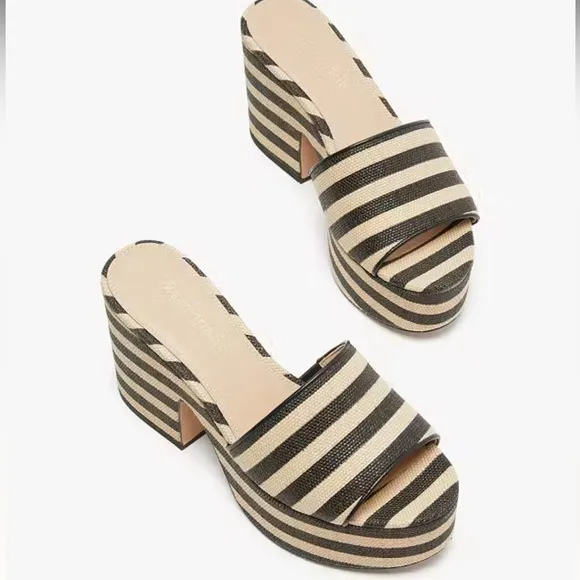 NIB Kate Spade Ibiza Raffia Black/Beach Sand Slides Sz. 9B