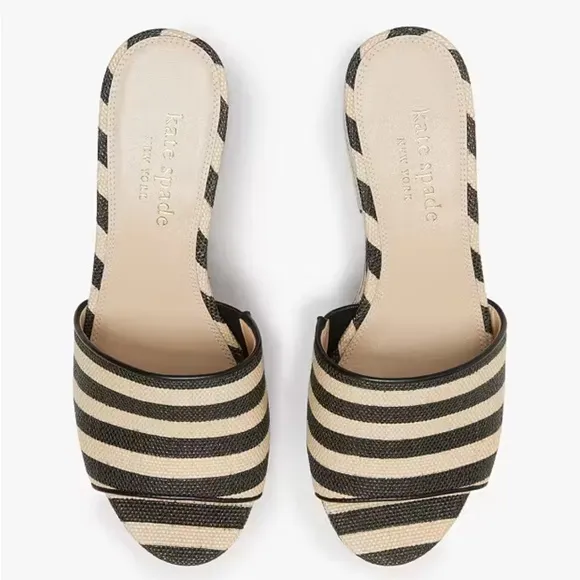 NIB Kate Spade Ibiza Raffia Black/Beach Sand Slides Sz. 9B