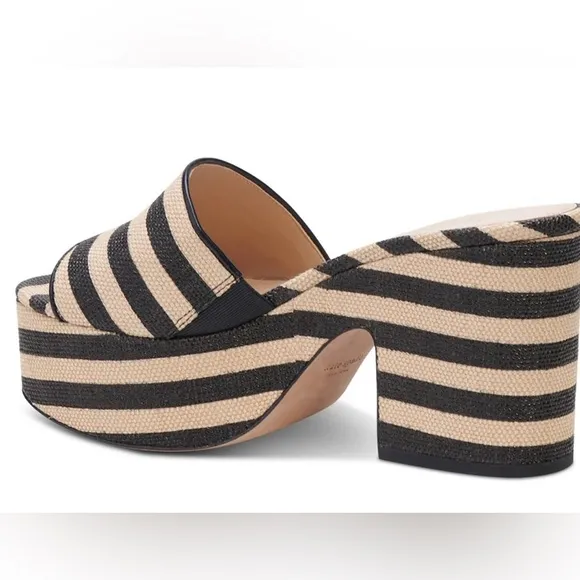 NIB Kate Spade Ibiza Raffia Black/Beach Sand Slides Sz. 9B