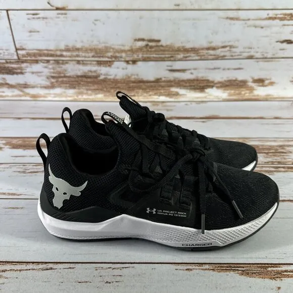 NIB MEN UNDER ARMOUR 3023006-002 UA PROJECT ROCK BSR BLACK/WHITE SHOE SNEAKERS