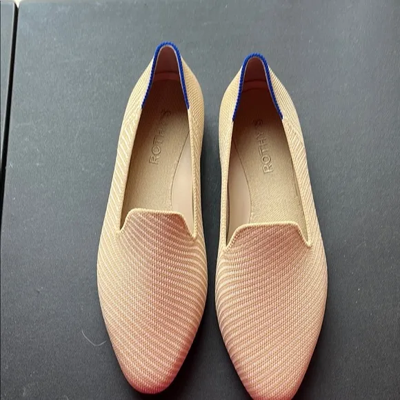 NIB Rothy's Chai Twill Beige and Blue Loafers Size 8.5