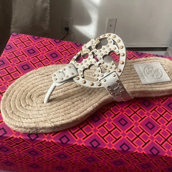 NIB Tory Burch Miller Studded Espadrilles PERFECT IVORY 7