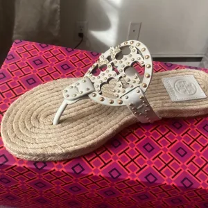 NIB Tory Burch Miller Studded Espadrilles PERFECT IVORY 7
