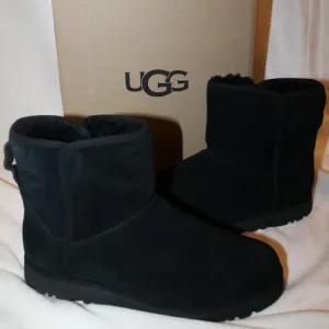 NIB UGG MINI SUEDE SHEARLING LINED‎ ANKLE BOOTIES BOOTS BLACK