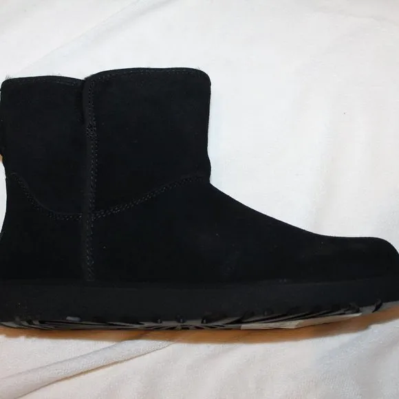 NIB UGG MINI SUEDE SHEARLING LINED‎ ANKLE BOOTIES BOOTS BLACK