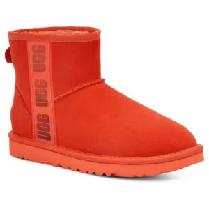 NIB UGG MINI‎ SUEDE SHEARLING LINED LOGO ANKLE BOOTS ORANGE