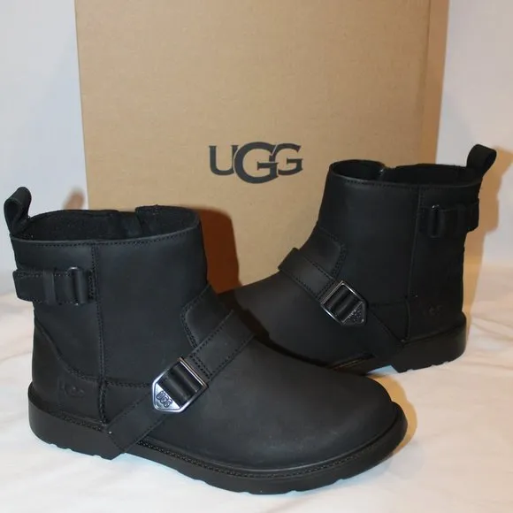 NIB UGG YOUTH 4 5 6 WOMEN'S  6.5-7 AND 7.5-8 LEATHER WATERPROOF SHORT MOTO BOOTS