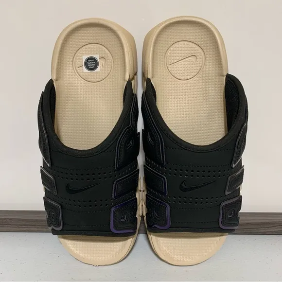 Nike Air More Uptempo “Black/Multi-Color/Sanddrift/Clear” Slides-Size 7 NWOT