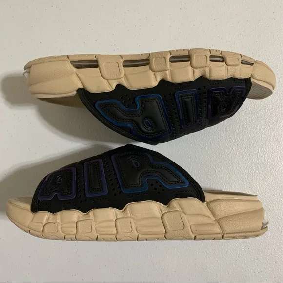 Nike Air More Uptempo “Black/Multi-Color/Sanddrift/Clear” Slides-Size 7 NWOT