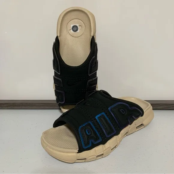 Nike Air More Uptempo “Black/Multi-Color/Sanddrift/Clear” Slides-Size 7 NWOT
