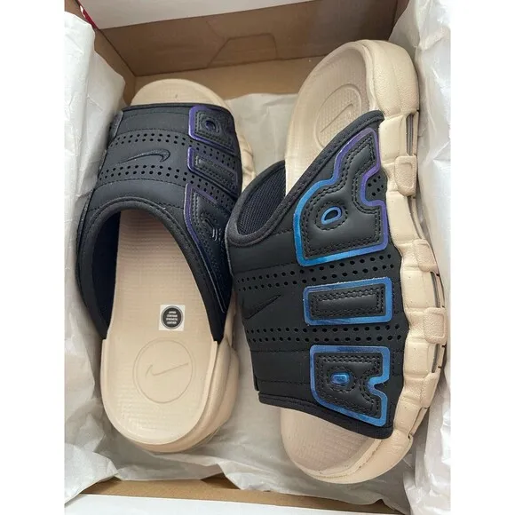 Nike Air More Uptempo Slides Men Size 8 Black Sandrift Sandals FB7799-001 NEW