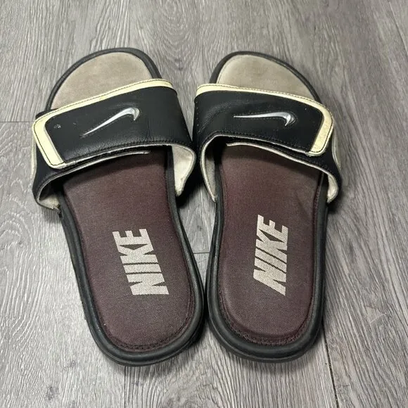 Nike comfort slides black silver 415205–010 size 9 Men’s Chrome Swoosh Foam