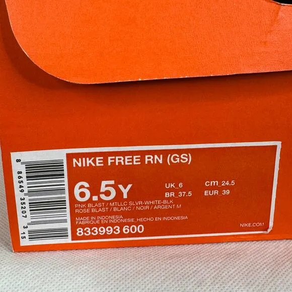 Nike Free RN GS Barbie Pink Blast Running Sneakers Youth SIze 6.5