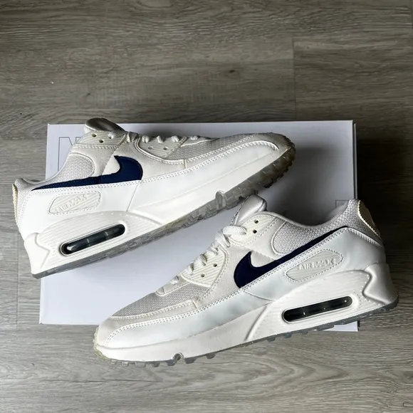 Nike ID White/Sail and Midnight Navy Blue Air Max 90 Sneakers (US 10.5M)