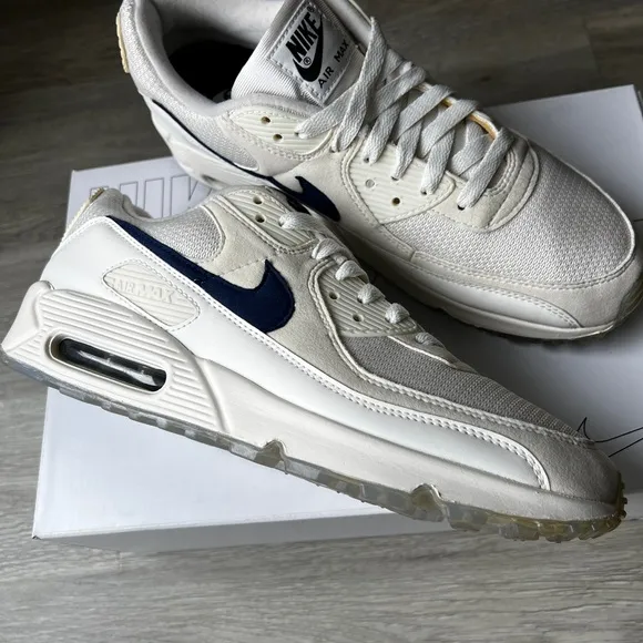 Nike ID White/Sail and Midnight Navy Blue Air Max 90 Sneakers (US 10.5M)