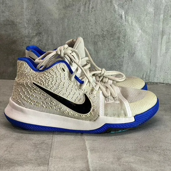 NIKE Kid's White-Blue Kyrie 3 GS Mesh Lace-Up Basketball Sneakers SZ 7Y