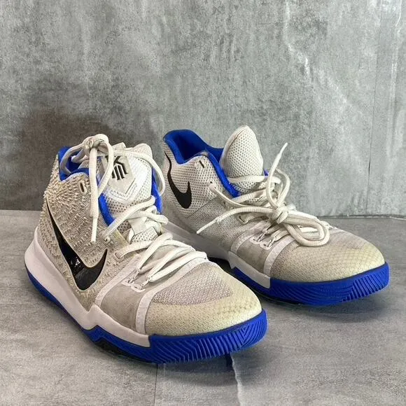 NIKE Kid's White-Blue Kyrie 3 GS Mesh Lace-Up Basketball Sneakers SZ 7Y