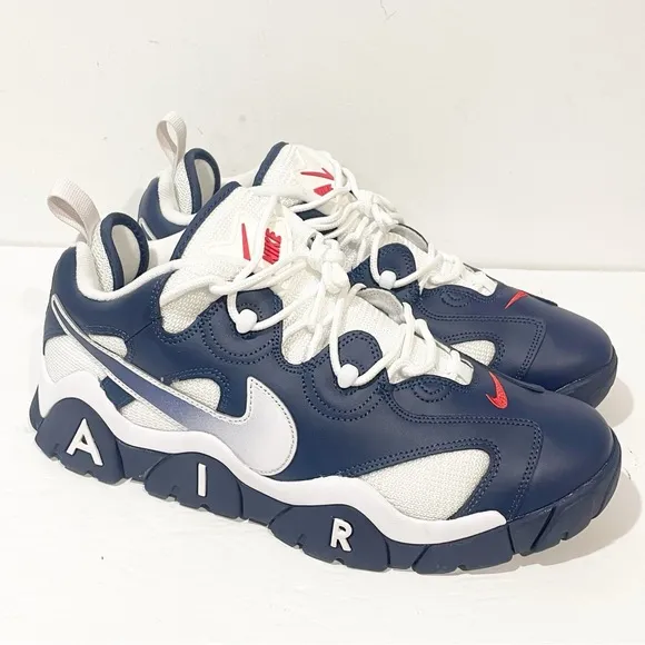 NIKE Men’s Size 12 Air Barrage Blue &amp; White Mesh Leather Sneakers NEW