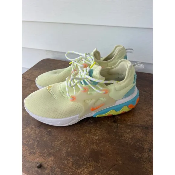 Nike React Presto Flyknit Sneakers Size 12 Yellow/Blue Mesh Upper Athletic