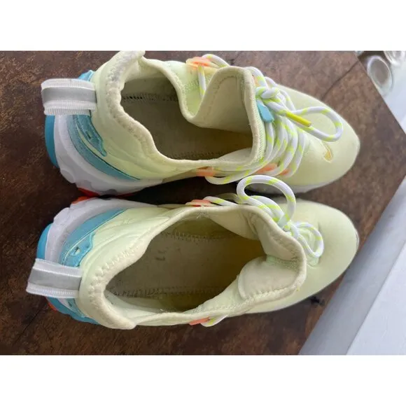 Nike React Presto Flyknit Sneakers Size 12 Yellow/Blue Mesh Upper Athletic