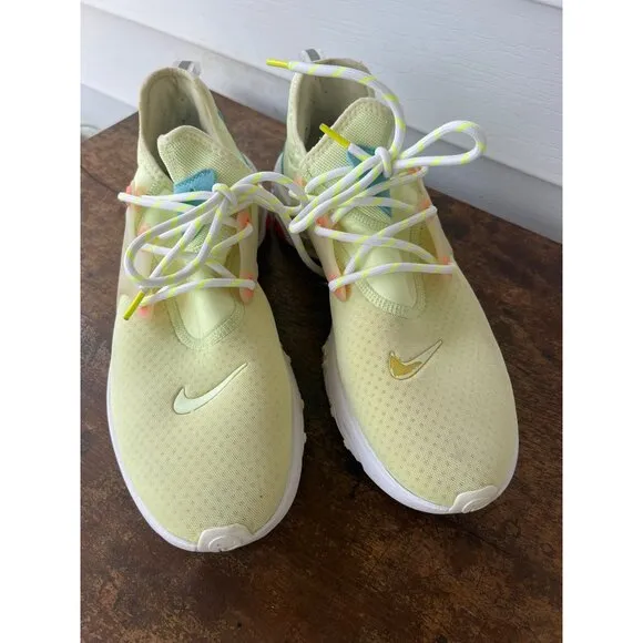 Nike React Presto Flyknit Sneakers Size 12 Yellow/Blue Mesh Upper Athletic
