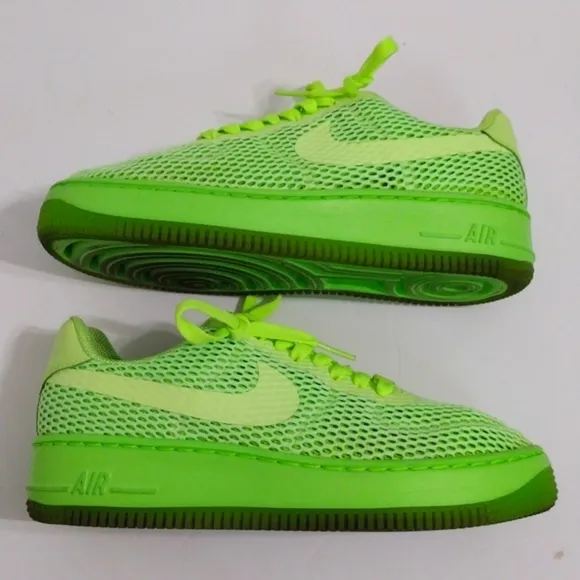 Nike Women's Air Force 1 Neon Ghost Green Mesh Low Top Sneakers US 7