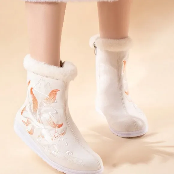 Nine-Tail Fox Fleece Lined Mid Calf Boots | Women Faux Fur Winter Boots #897