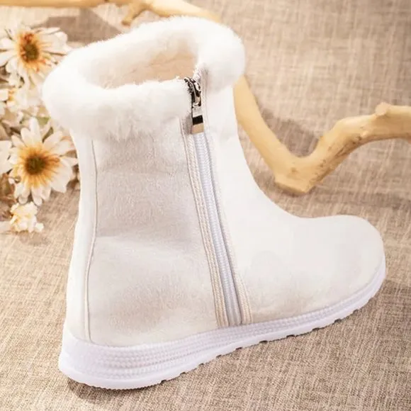 Nine-Tail Fox Fleece Lined Mid Calf Boots | Women Faux Fur Winter Boots #897