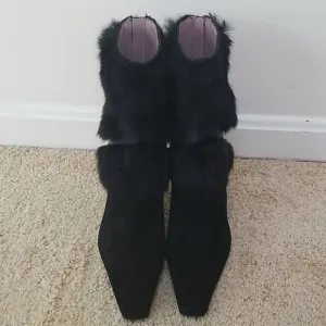 NINE WEST Black Leather Faux Fur Size 7.5 Boots