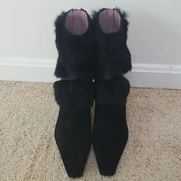 NINE WEST Black Leather Faux Fur Size 7.5 Boots