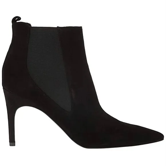 NINE WEST Joliee Black Leather Booties Pointed toe Stiletto Heel Ankle Boots 8.5