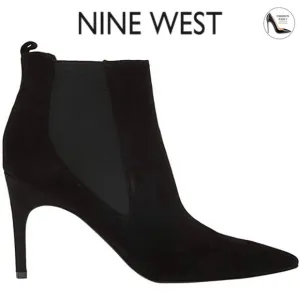 NINE WEST Joliee Black Leather Booties Pointed toe Stiletto Heel Ankle Boots 8.5