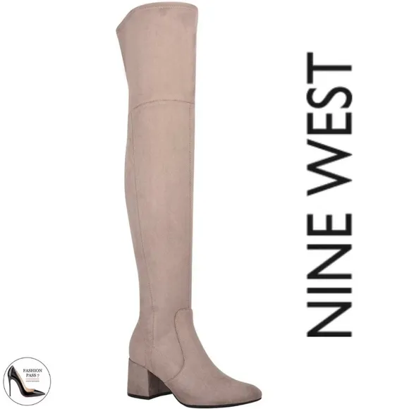 Nine West Women’s Felipe Over the Knee High Tall Grey Beige Micro Suede Boots 8