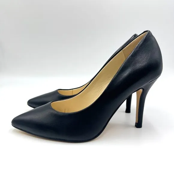 Nine West Womens Flax Black Leather Classic Point Toe Stiletto Heels Pumps Shoes