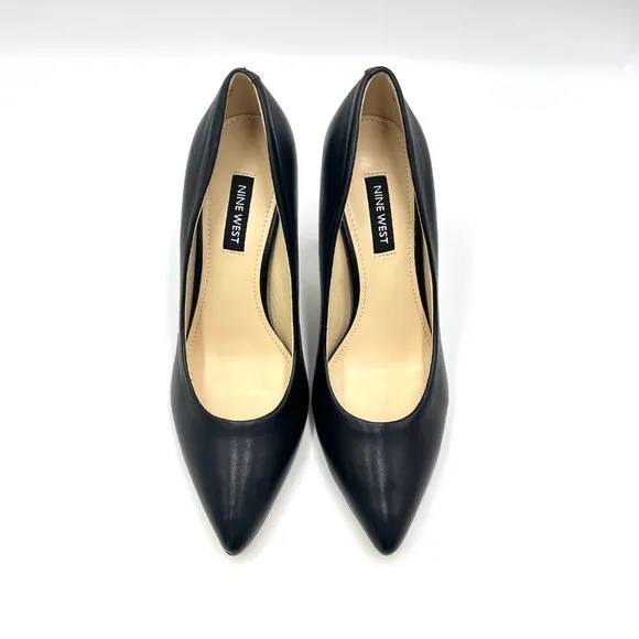 Nine West Womens Flax Black Leather Classic Point Toe Stiletto Heels Pumps Shoes