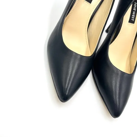 Nine West Womens Flax Black Leather Classic Point Toe Stiletto Heels Pumps Shoes