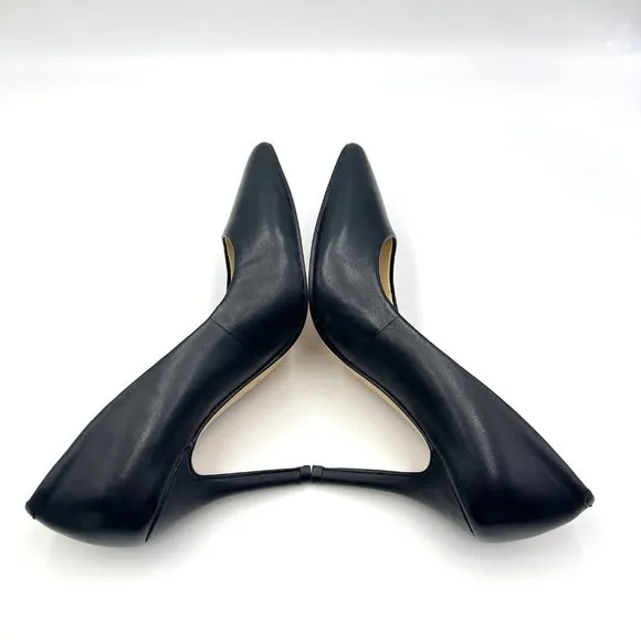 Nine West Womens Flax Black Leather Classic Point Toe Stiletto Heels Pumps Shoes