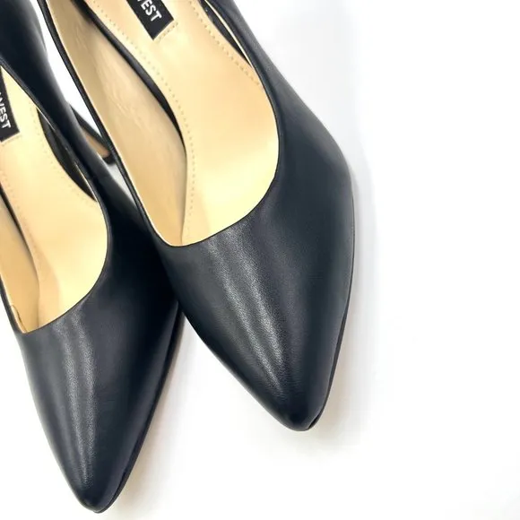 Nine West Womens Flax Black Leather Classic Point Toe Stiletto Heels Pumps Shoes